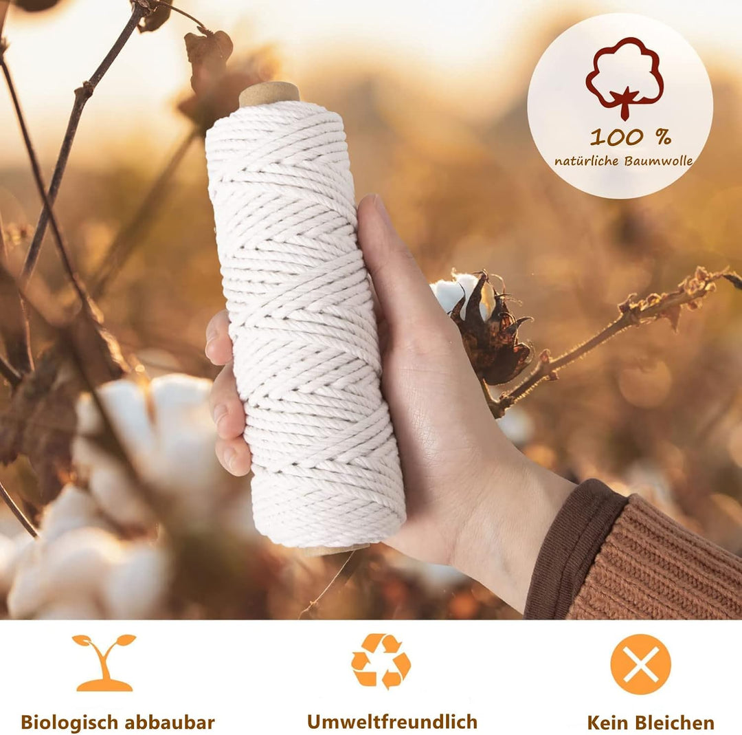 Makramee Garn 3mm x 30M, 18 Stück Baumwollgarn Baumwollkordel Baumwollseil Baumwollschnur Macrame Ga