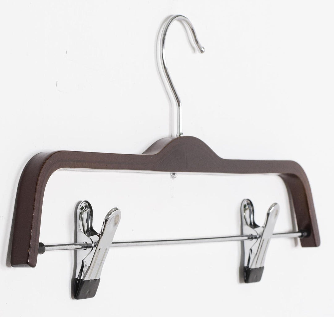 Schichtholzbügel mit Klammersteg | 37 cm, braun, lackiert , drehbarer Haken, verschiebbare Klammern