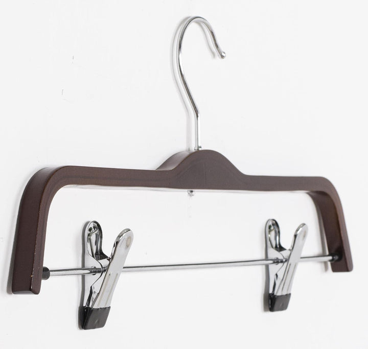 Schichtholzbügel mit Klammersteg | 37 cm, braun, lackiert , drehbarer Haken, verschiebbare Klammern