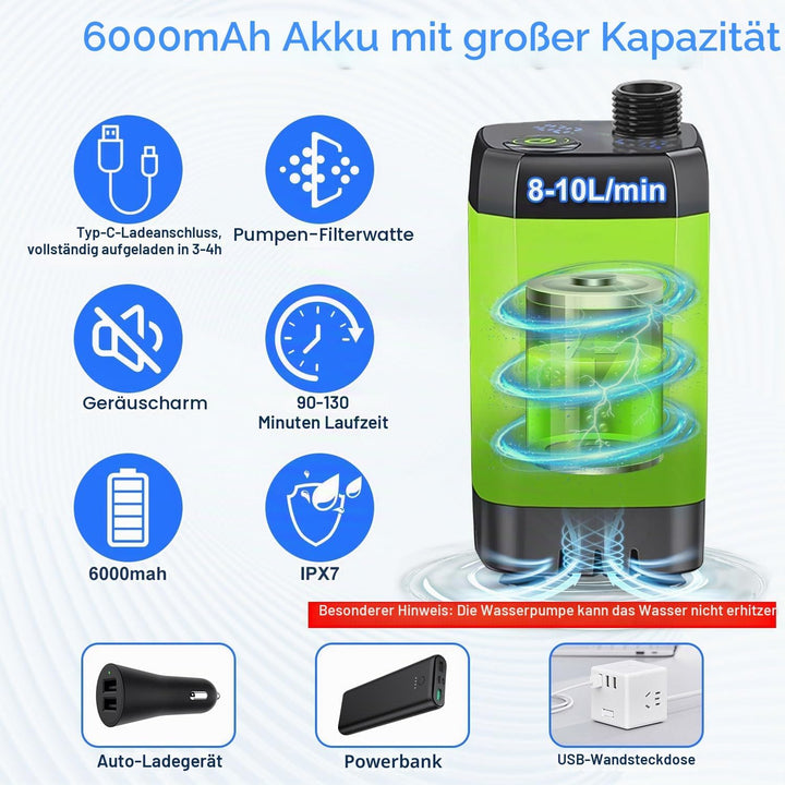 Anesty Tragbare Campingdusche Set, 6000mAh Wiederaufladbar Camping Duschen Pumpe mit Smart-Display,