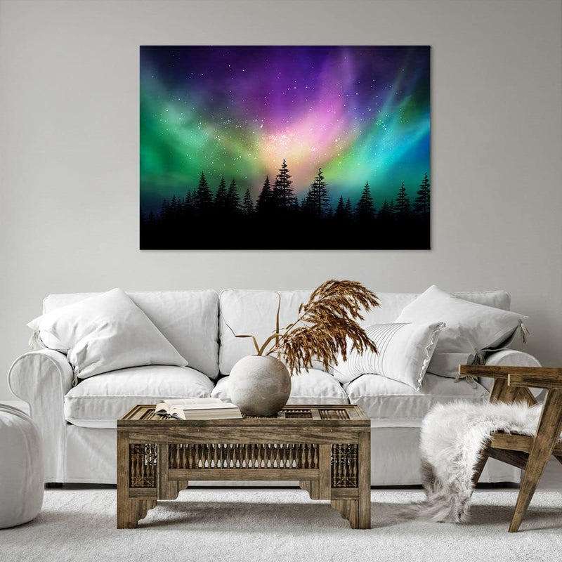 Bilder auf Leinwand 100x70cm Leinwandbild mit Rahmen Aurora Polar Nacht Gross Wanddeko Bild Schlafzi