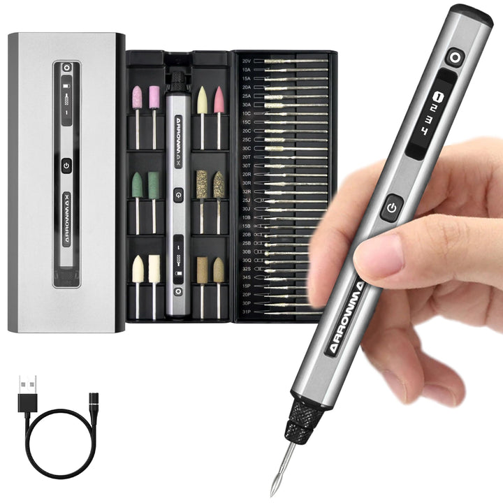 ARROWMAX Mini-Gravierstift, HollowCup-Motor, 42 Bits mit Aluminiumgehäuse, OLED, magnetische Ladung,