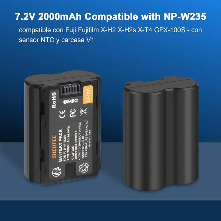 Shentec Li-ion 7.2V 2000mAh Akku für NP-W235 kompatibel mit Fujifilm X-T4 Fujifilm VG-XT4 Fujifilm X