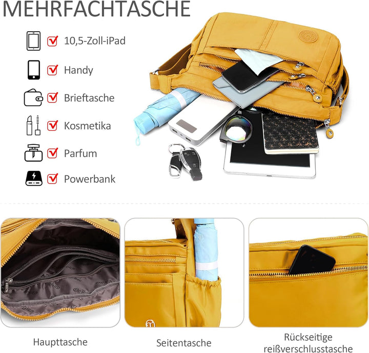 DIRRONA Beiläufig Damen Umhängetasche Multi Pocket Crossbody Bag Mittelgrosse Umhängetasche Aus Nylo