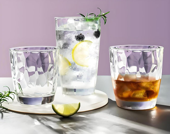 VEILEDGEM [aussehen wie Glas] 300 ml Set mit 6 Kunststoff-Trinkgläsern, spülmaschinenfest, BPA-frei,