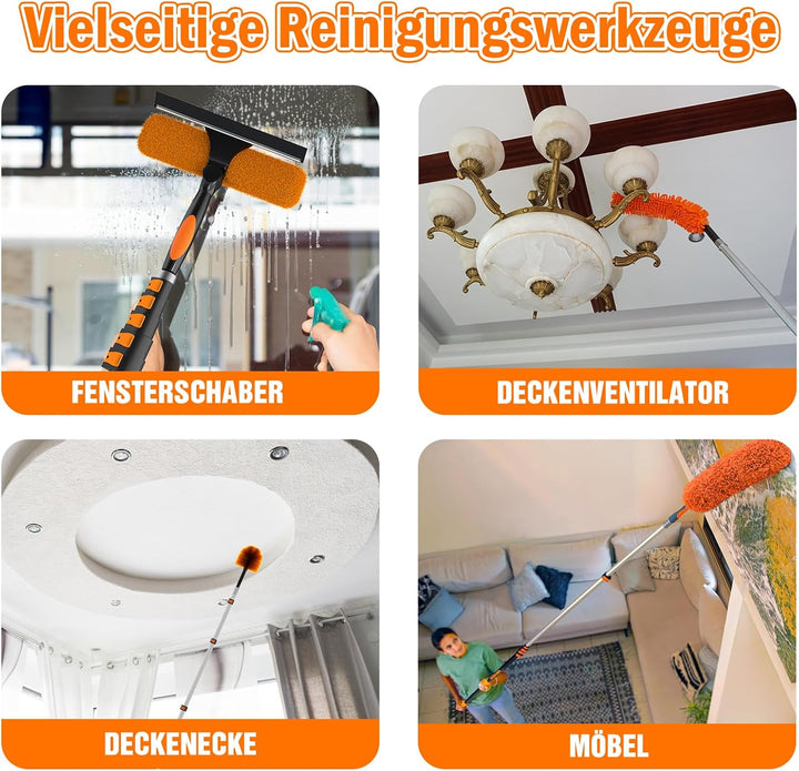7,2M Staubwedel Teleskop Waschbar, Spinnwebenbesen mit Teleskopstiel, Fensterabzieher zum Reinigen v