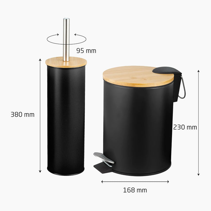 Amig - Set aus Mülleimer und WC-Bürstenhalter Naturline - Ø168 x 230 mm - Edelstahl und Bambus - Far