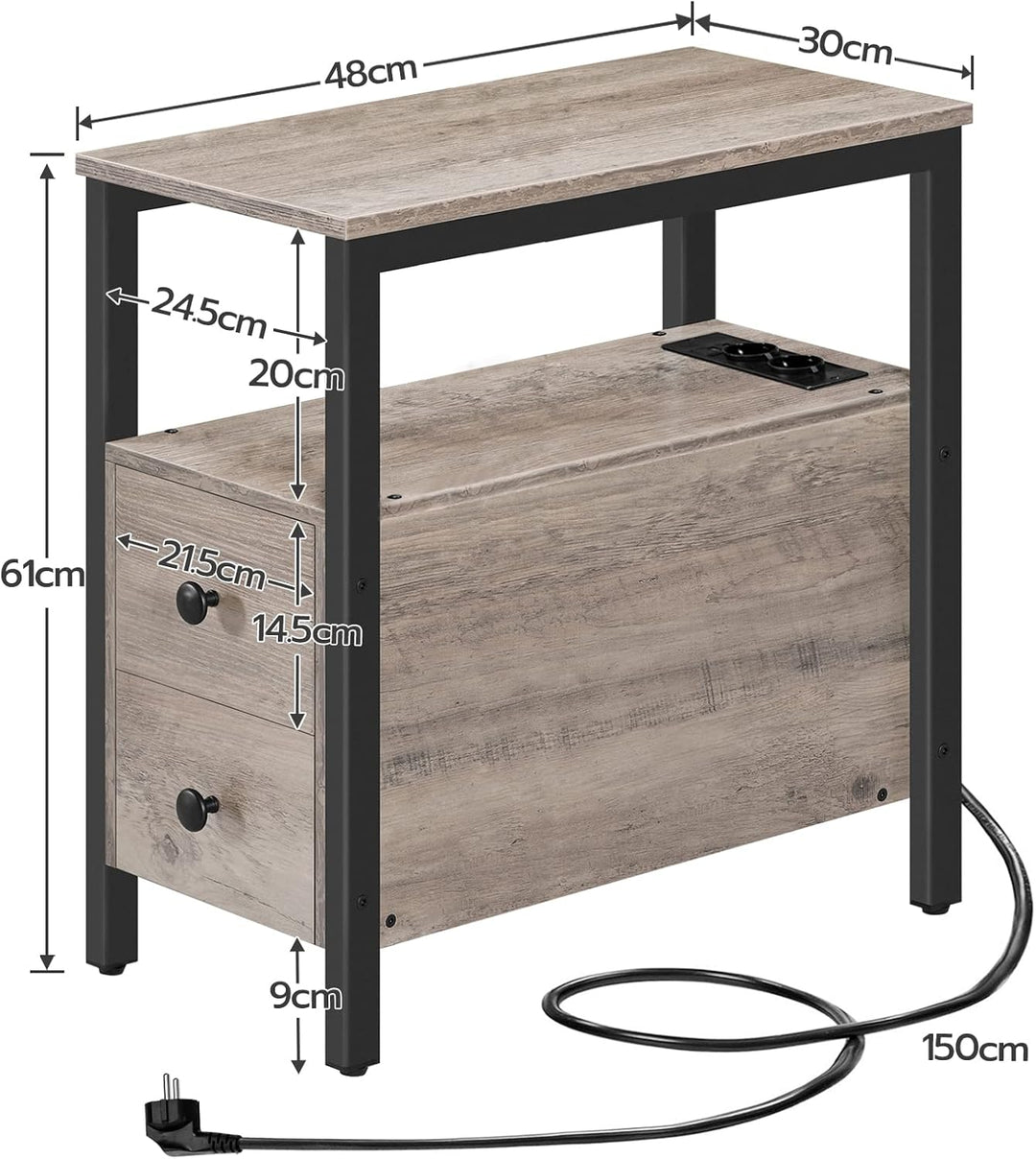 HOOBRO Beistelltisch mit Ladestation, Sofatisch mit 2 Schubladen und USB-Anschluss und Steckdose, Na