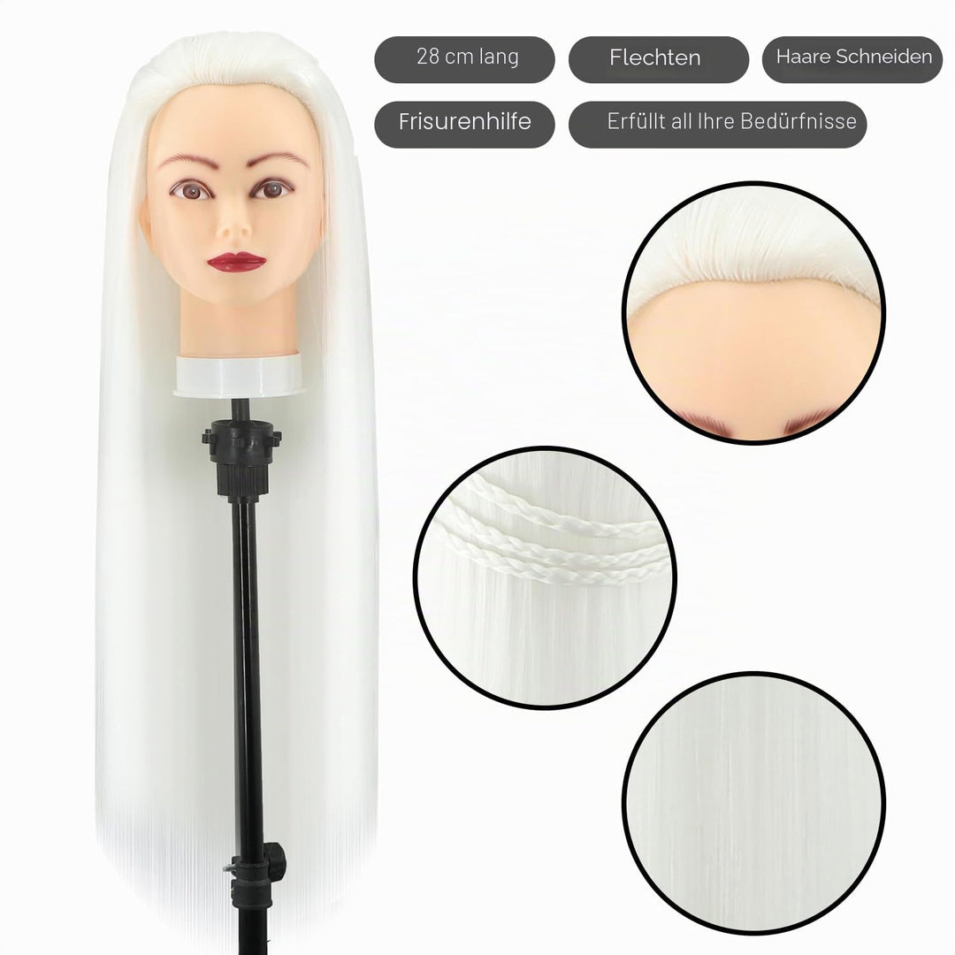 Trainingsköpfe, 28 inch Übungskopf Frisierkopf Friseur 100% Synthetikfaser-Haar Styling Kopf Frisier