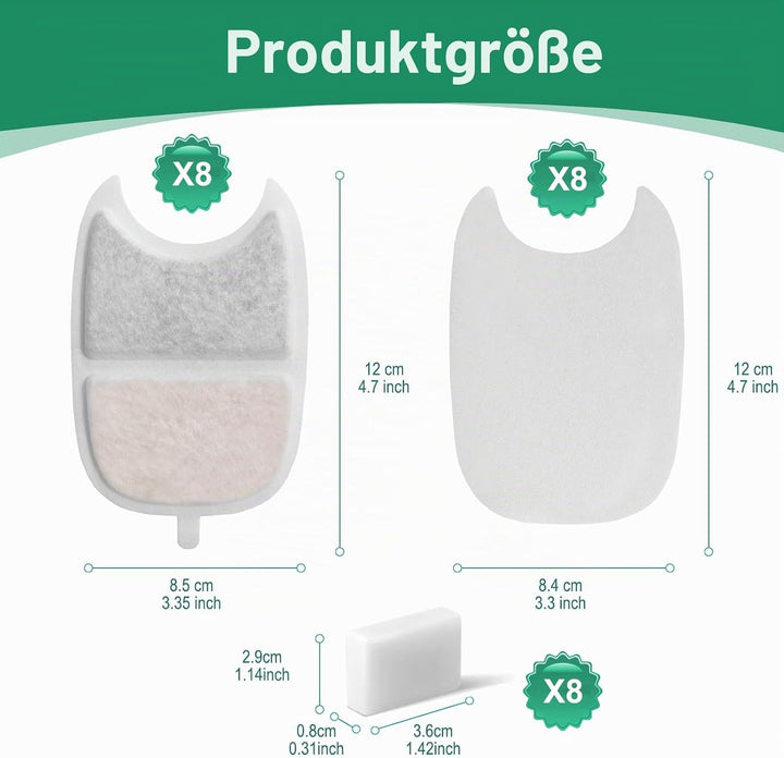 16 Stück Ersatzfilter für Trinkbrunnen, Katzenbrunnen 8 Stück Kohlefilter und 8 Stück Schaumfilter f