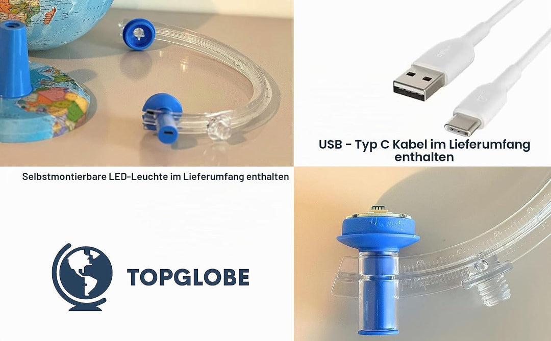TOPGLOBE 20cm Leuchtglobus - Karte auf Deutsch - Schülerglobus Moderne Politische Weltkugel – pädago