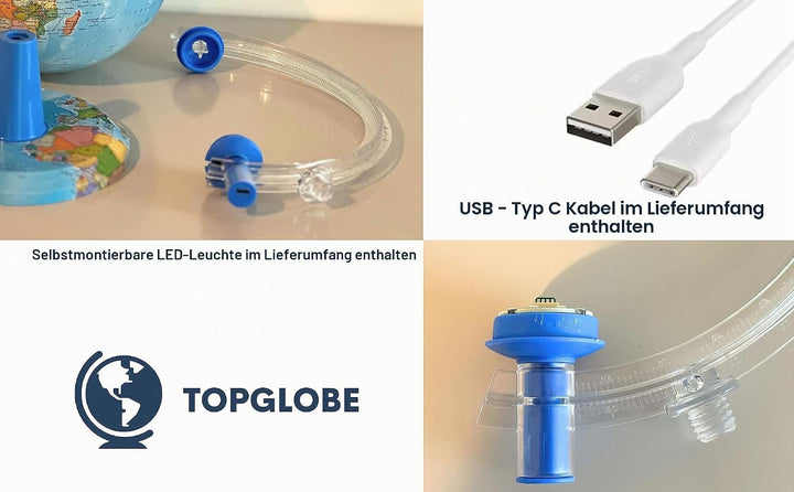 TOPGLOBE 20cm Leuchtglobus - Karte auf Deutsch - Schülerglobus Moderne Politische Weltkugel – pädago