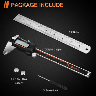 HARDELL Digitaler Messschieber 150mm mit grossem LCD-Bildschirm, Messwerkzeug mit Automatischer Absc
