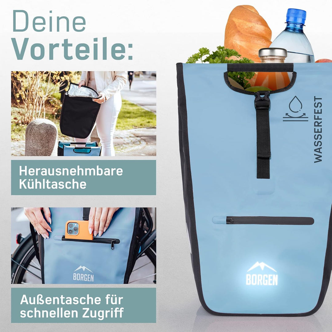 Borgen Fahrrad Einkaufstasche für Gepäckträger mit herausnehmbaren Kühleinsatz - Verwendbar als Gepä