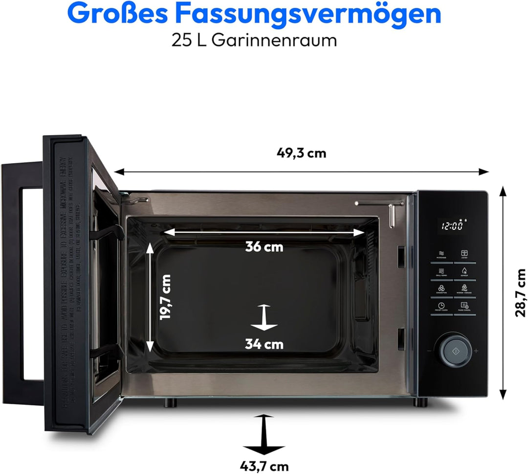 MEDION Mikrowelle mit Grill und Heissluftfritteusenfunktion (25 Liter, 900 Watt, 1.500 Watt Grill, 1