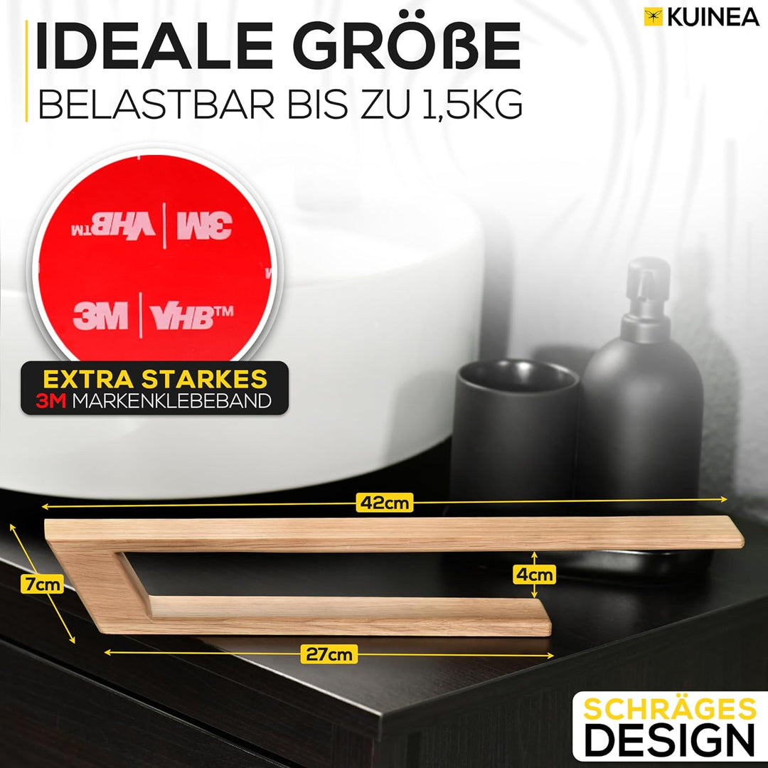 KUINEA Handtuchhalter ohne Bohren - Moderner Handtuchhalter aus [100% Eichenholz] für Bad & Küche I