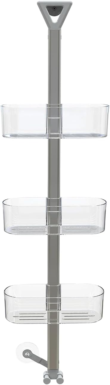 Aspira Home 3-stufiges Duschregal, verstellbar, Transparent mit Haken Set, Transparent