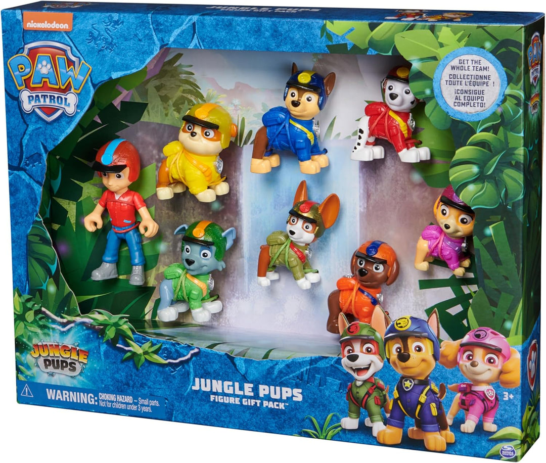 PAW PATROL Jungle Pups – Spielfiguren-Geschenkset mit 7 Hundefiguren und 1 Ryderfigur zum Sammeln, S