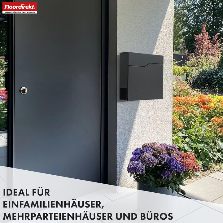 Floordirekt Moderner Briefkasten, mit Zeitungshalter, Deckel, abschliessbar mit Zeitungsfach und gro
