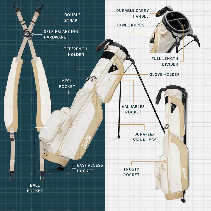 Sunday Golf Loma XL Tasche – Leichte Tasche mit Gurt und Ständer – Einfach zu tragende Pitch n Putt