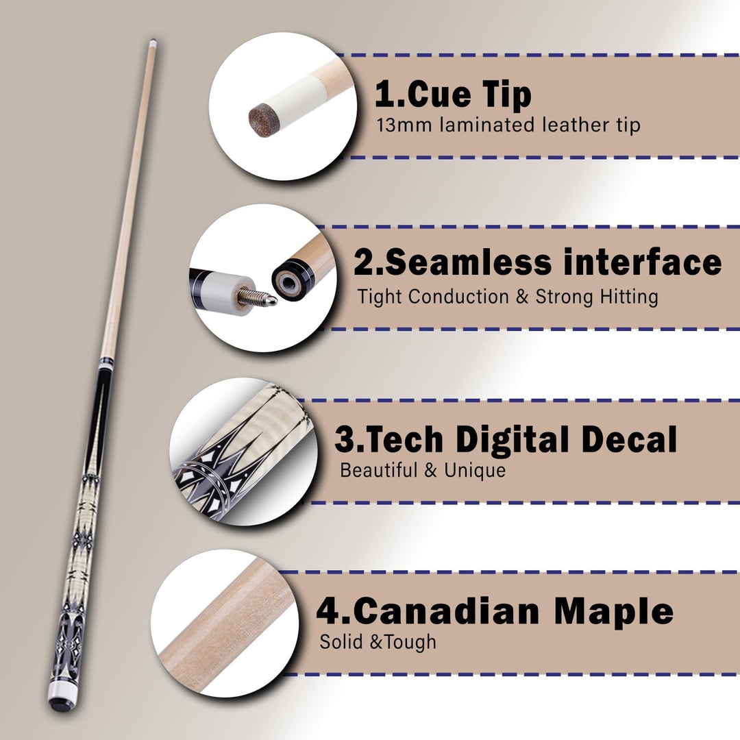 58" Pool Billard Queue with 13mm Tip,19 20 oz Billiard Cue,Schwarz oder Weiss，1/2 Maple Queue Sticks