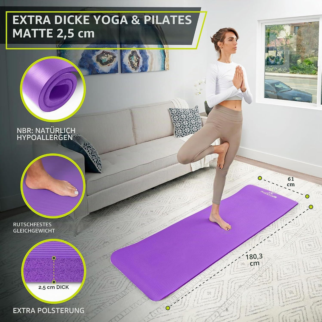 ProsourceFit Extra Thick Yoga and Pilates Mat 1" Purple, 1" Purple