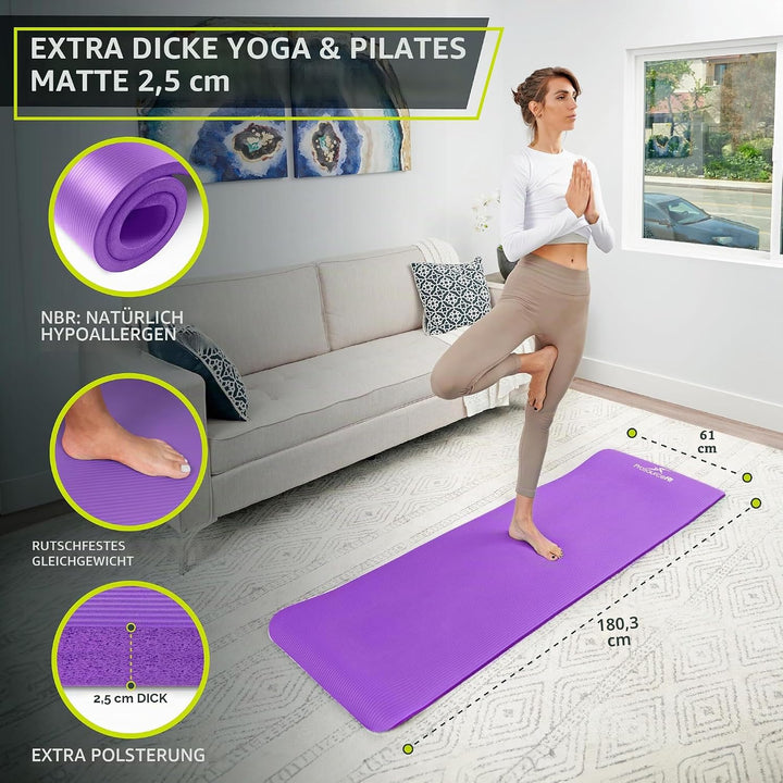 ProsourceFit Extra Thick Yoga and Pilates Mat 1" Purple, 1" Purple