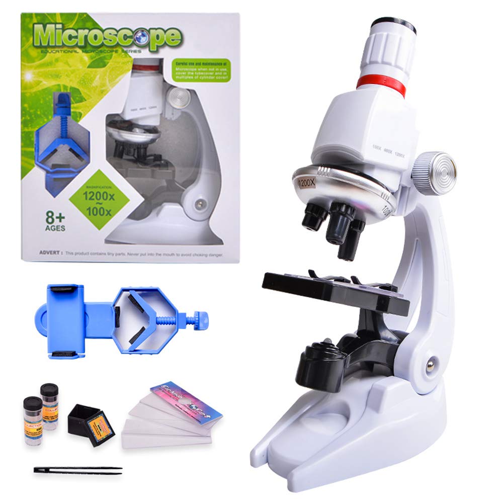 HONPHIER® Mikroskop für Kinder 100x 400x 1200x Mikroskop Spielzeug Microscope mit Telefonhalter Mikr