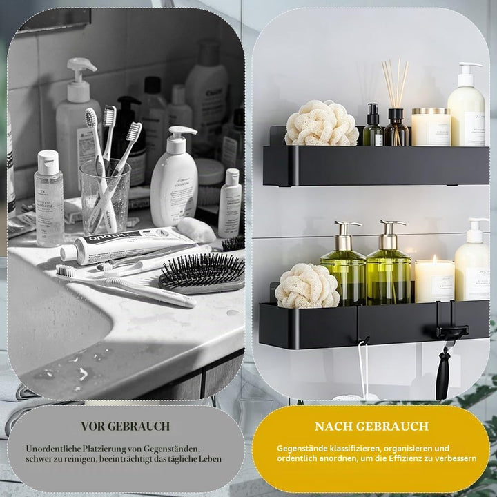 Badregal ohne Bohren, Badezimmer Organizer, Badregal, Hängeregal, Wandregal, Duschkorb Selbstklebend