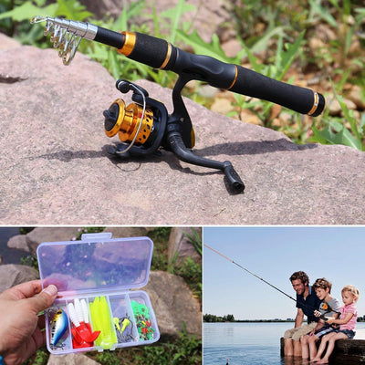 Sougayilang, Kinderangel mit Rolle, Teleskopangel für Reisen, Süsswasserfische, Barsch oder Forellen