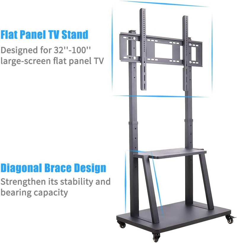 UNHO TV Ständer mit Rollen, TV Standfuss Universal Mobil Wagen, Höhenverstellbar Extra Stabil Fernse