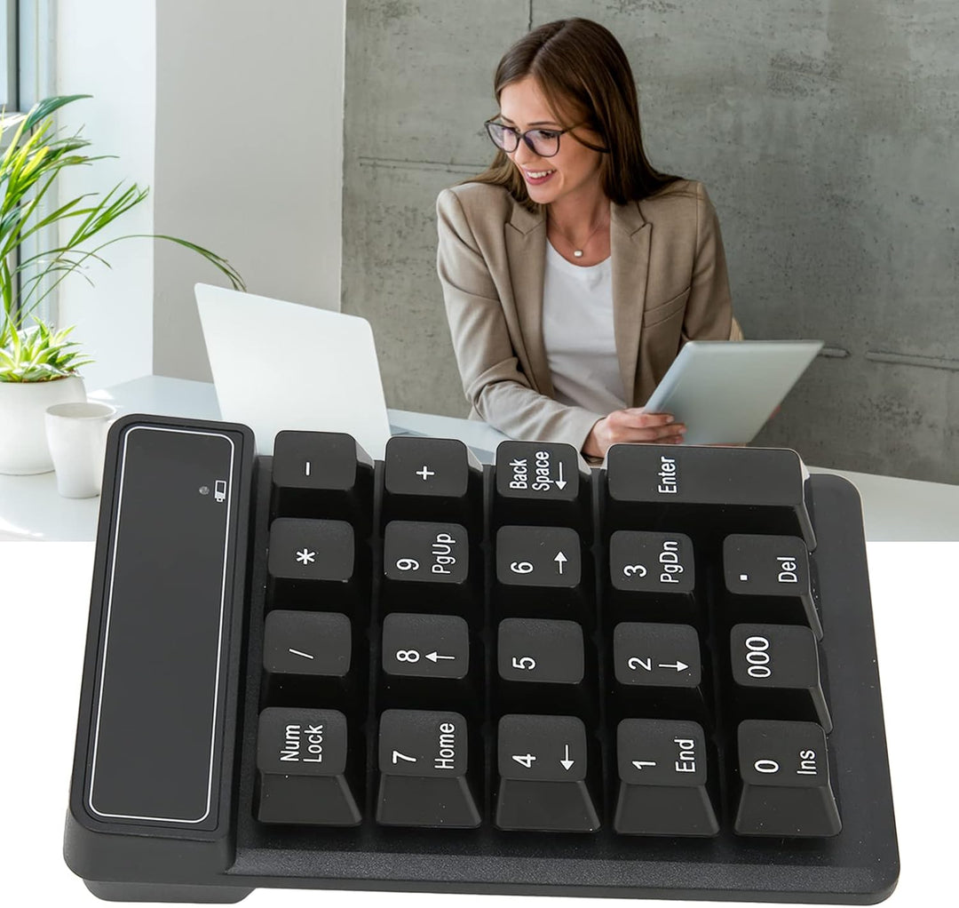 VBESTLIFE Kabelloser Nummernblock, Tragbarer 19-Tasten-2,4-GHz-drahtloser Ergonomischer Finanzbuchha