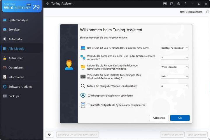 WinOptimizer 27 - 3 USER Lizenz - Tuning für Windows 11 10 8.1 8 7 - unbegrenzte Laufzeit