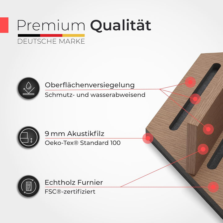 Akustikpaneele Holz Wandregal – Echtholz Walnuss & Akustikfilz Schwarz | Hexagon 65x52cm – Regal & S