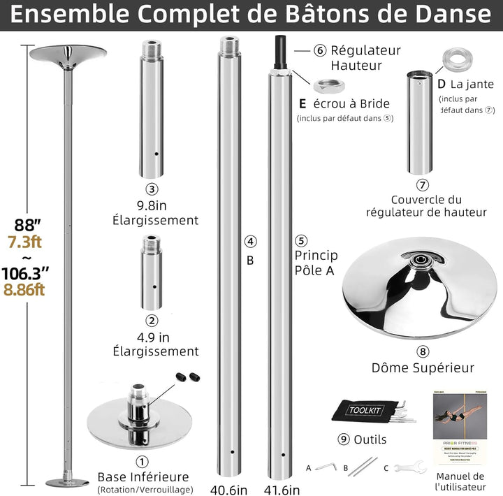 PRIOR FITNESS Tanzstöcke, abnehmbar, 45 mm, für Club, Party, Kneipe, Haus.. silber, silber