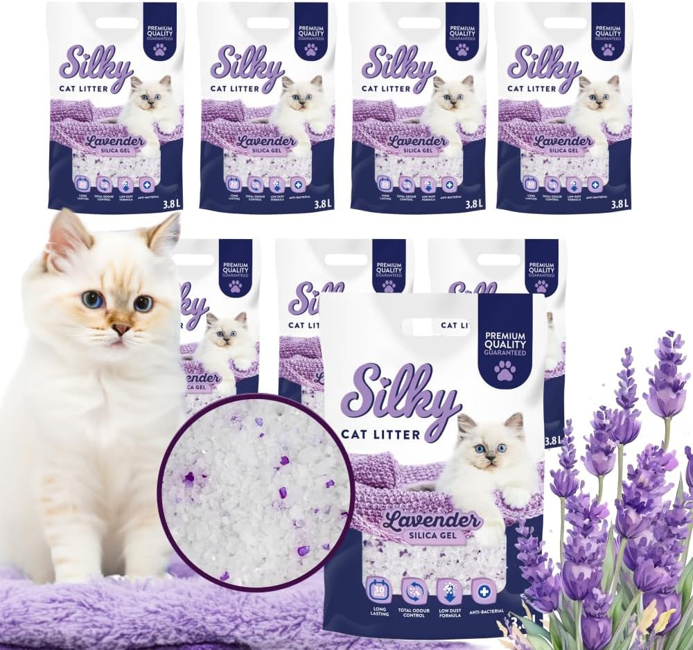 Silikat-Katzenstreu Lavender | 30,4L Satz | Hervorragende Geruchskontrolle, Staubfrei,Weich an den P