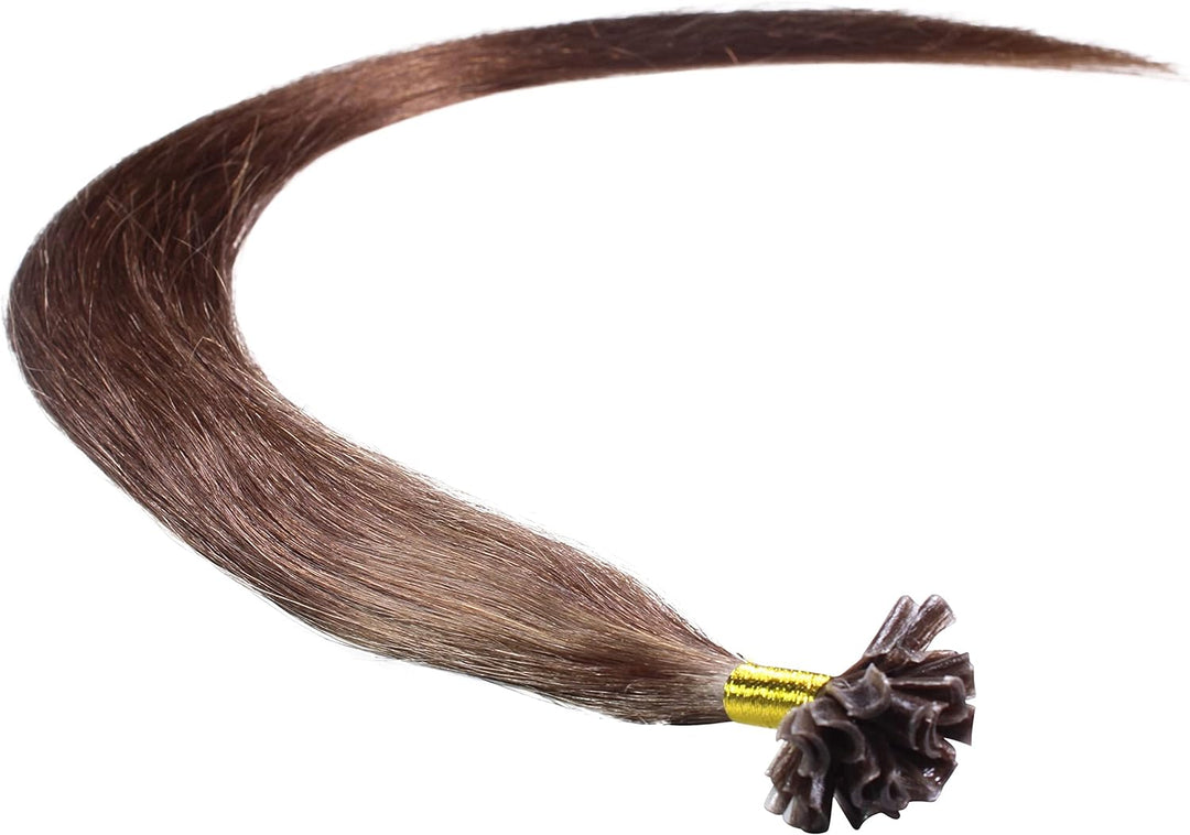 hair2heart Premium Extensions Echthaar Bondings glatt - 200 Strähnen 0.8g 50cm 4/77 mittelbraun brau