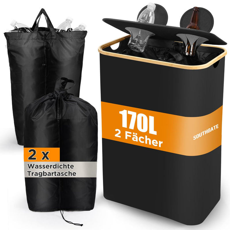 SOUTHGATE Pfandflaschen Sammelbehälter 2 Fächer, 170L Pfandbehälter, Leergut & Altglas Aufbewahrung