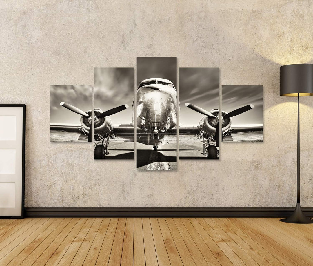 islandburner Bild auf Leinwand Retro Flugzeug Bilder Wandbilder Poster Leinwand 170x80cm - 5 Teile,
