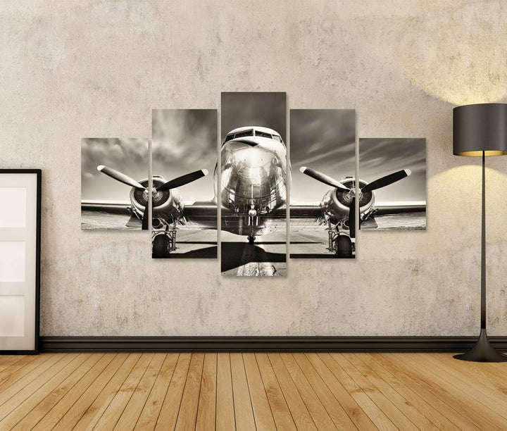 islandburner Bild auf Leinwand Retro Flugzeug Bilder Wandbilder Poster Leinwand 170x80cm - 5 Teile,