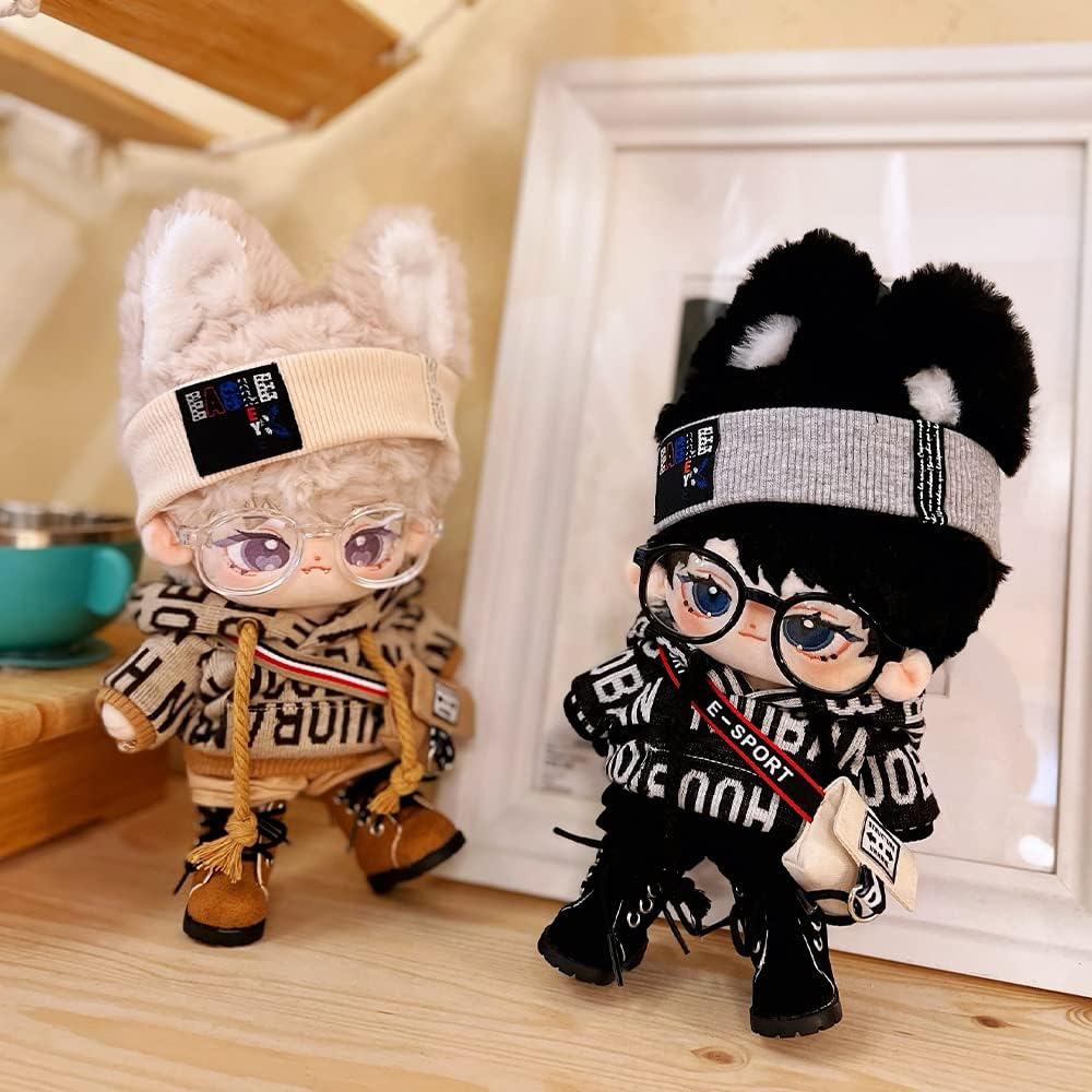 niannyyhouse 20 cm Plüsch-Puppenkleidung, lockerer Hip-Hop-Anzug, Kopfbedeckung, Hose, Rucksack, Bri