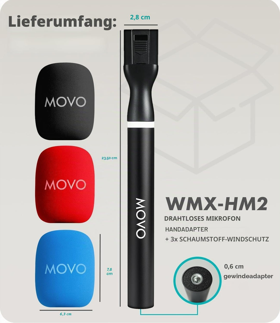 Movo WMX-HM2 Kabelloser Mikrofongriff für DJI Mic, Rode GO II - Handheld Interview Grip mit Mic Halt