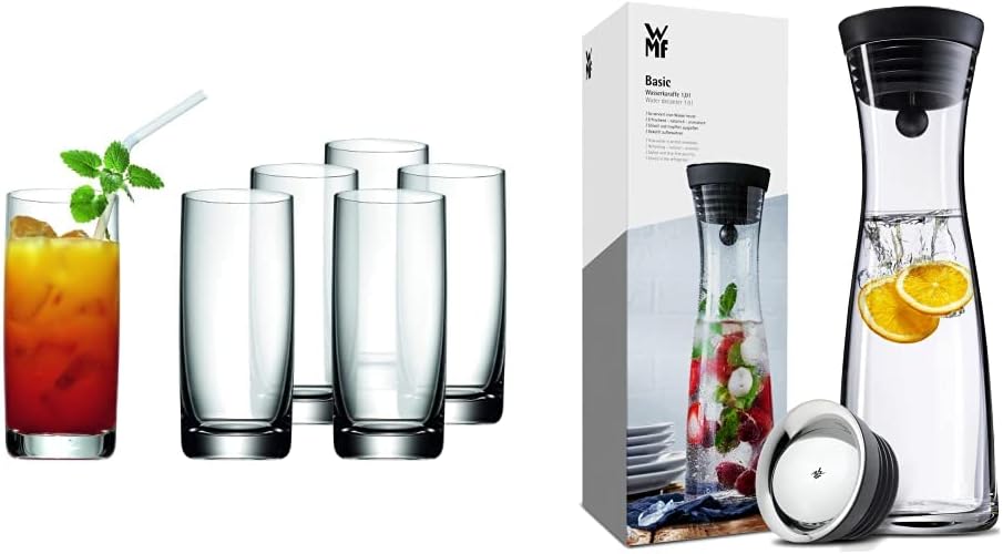 WMF Easy Longdrinkgläser Set 6-teilig, Cocktailglas 350ml, Kristallglas, bruchsicher & Basic Wasserk