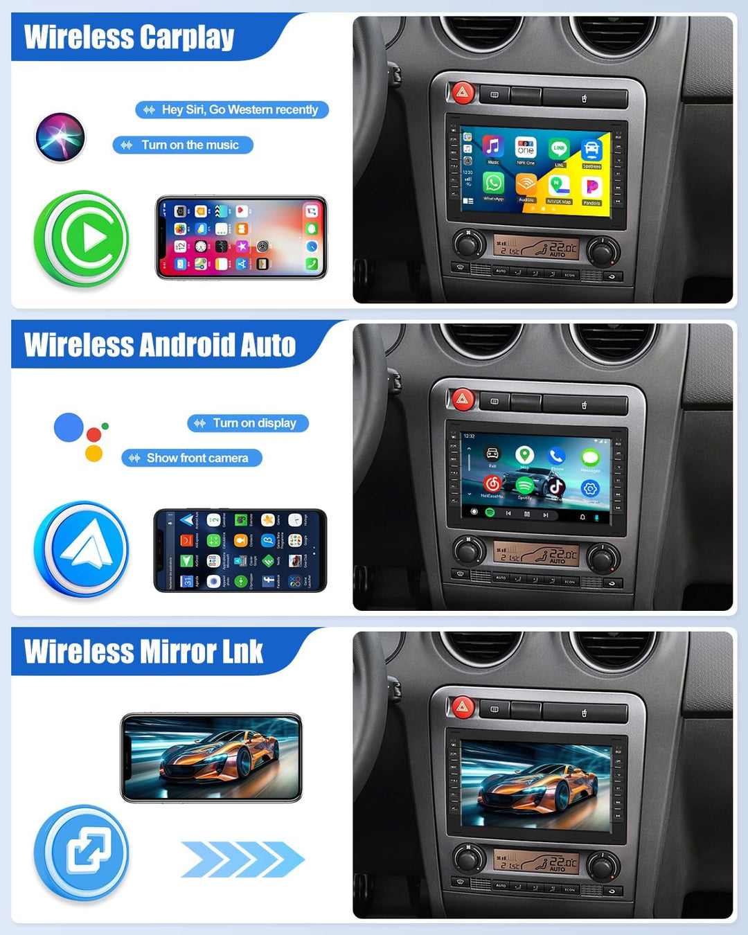 CAMECHO 4G+64G Android 15 Autoradio für VW Golf 4 Polo Sharan Jetta MK4 T5 Transport mit Navi,7 Zoll