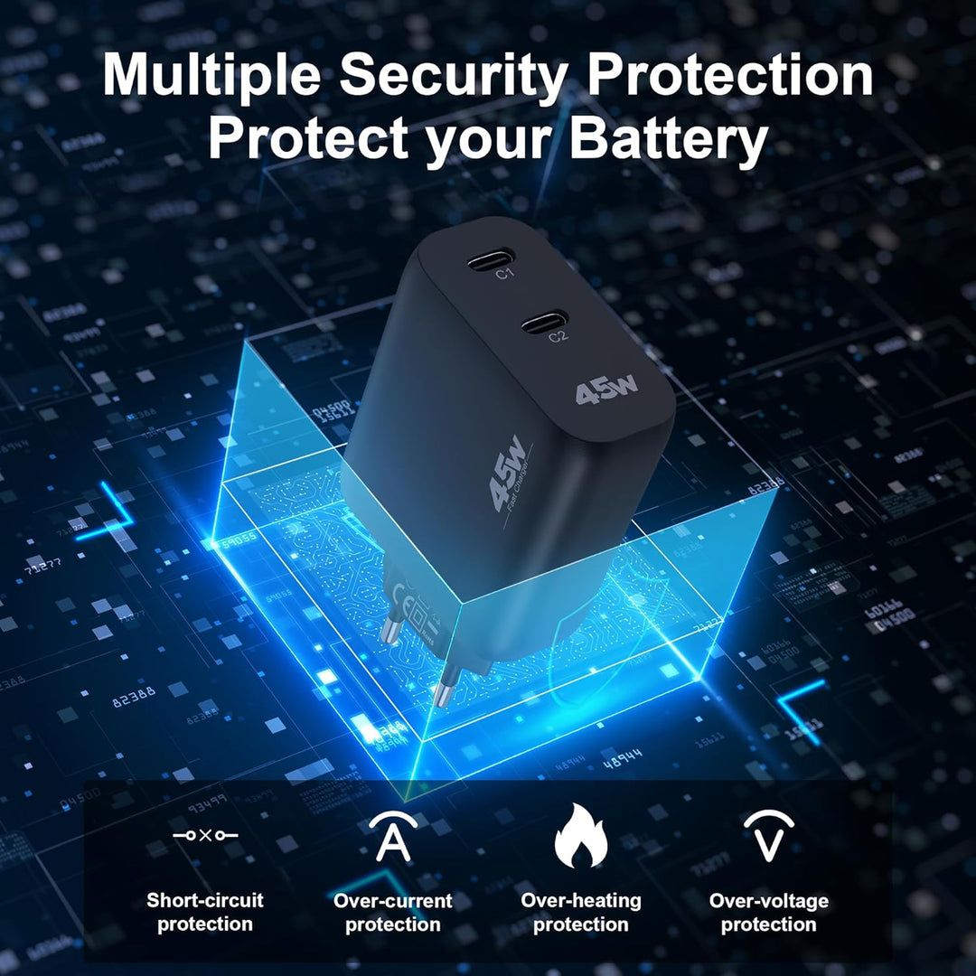 45W 2-Port USB C Ladegerät Mit Schnellladekabel für Samsung Galaxy S26 S25 S24 S23 Ultra Edge FE 5G