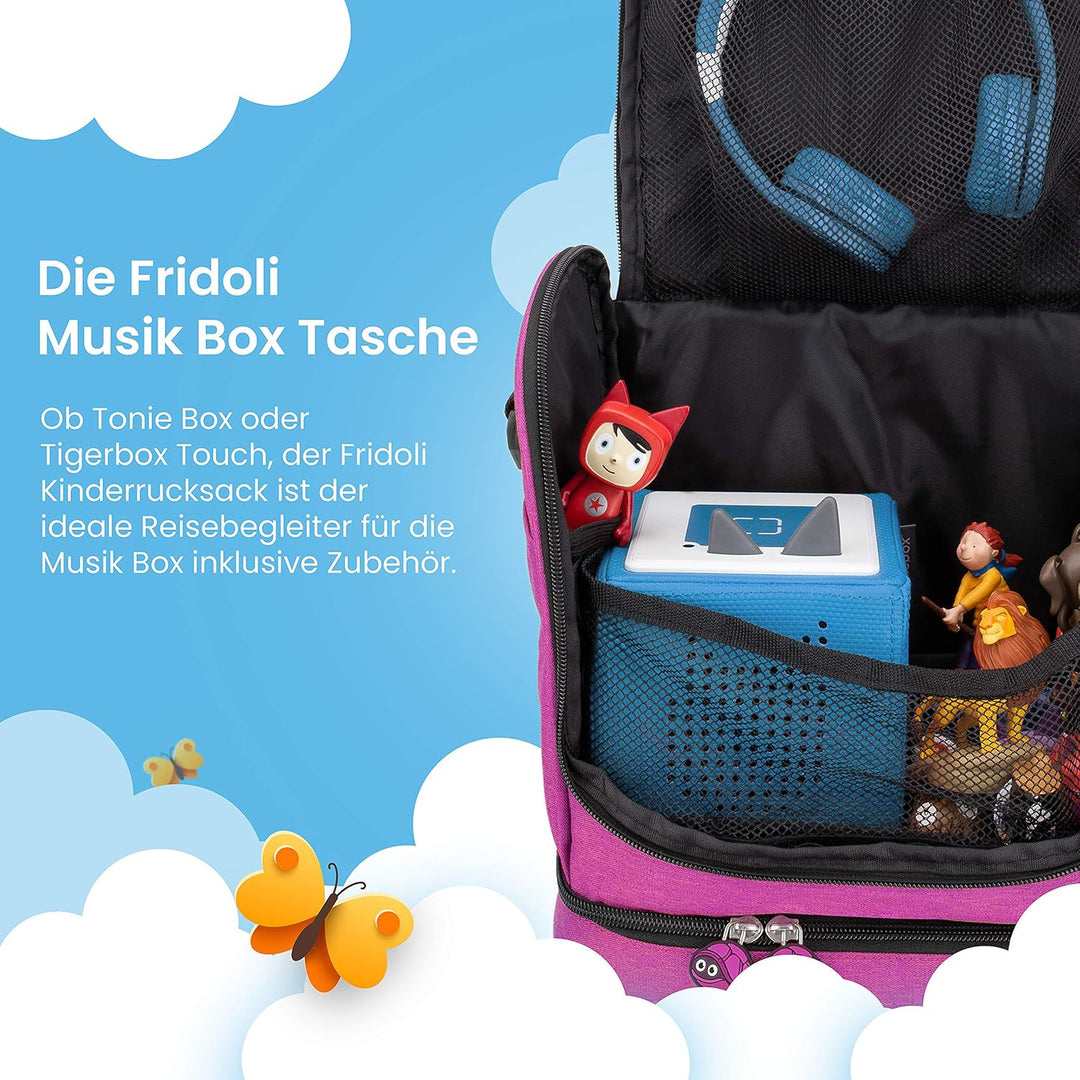 fridoli Kinderrucksack | Toniebox Tasche | pink | Akku Aufladen in der Tasche | bis zu 20 Toniefigur