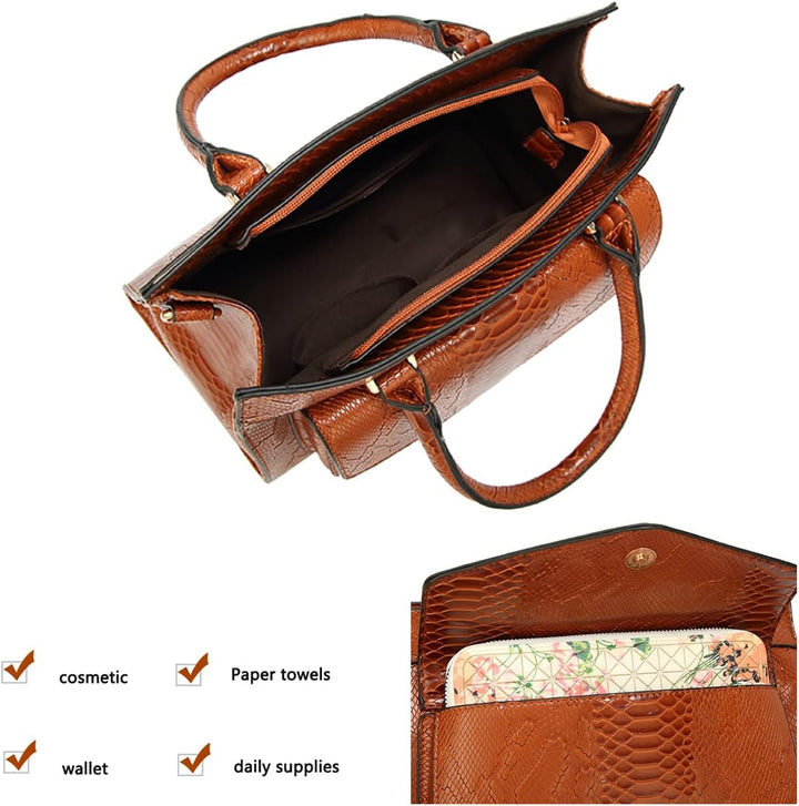 Damen Henkeltasche mit Schulterriemen aus PU-Lackleder Schlange Textur Schultertasche Umhängetasche