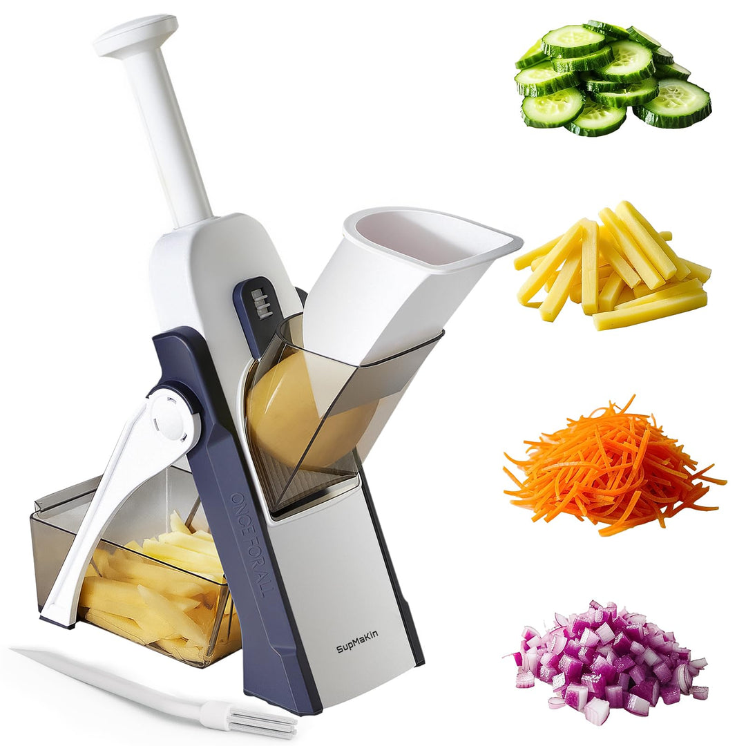 SupMakin Gemüseschneider, Once for All Verstellbar Gemüsehobel Mandoline Vegetable Slicer Pommesschn