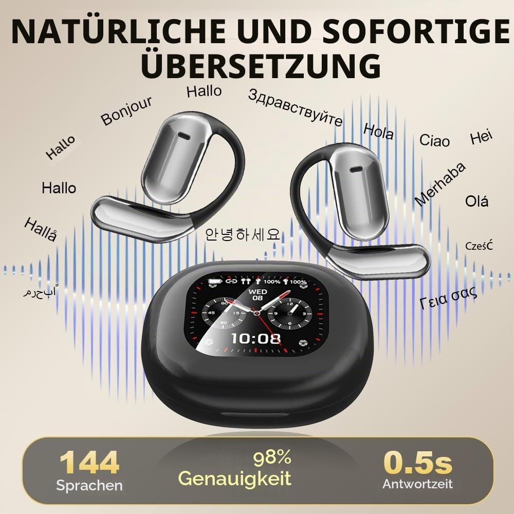 Bluetooth-Übersetzungs-Headset, LCD-Bildschirm Sport-Kopfhörer, Smart Ai Translation Headset, Überse