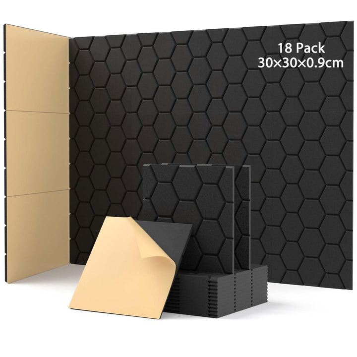 18 Stück Akustikplatten Selbstkleben, Schallabsorber, 30x30x0.9cm, Schalldämmung Wand tür Decken, Ak